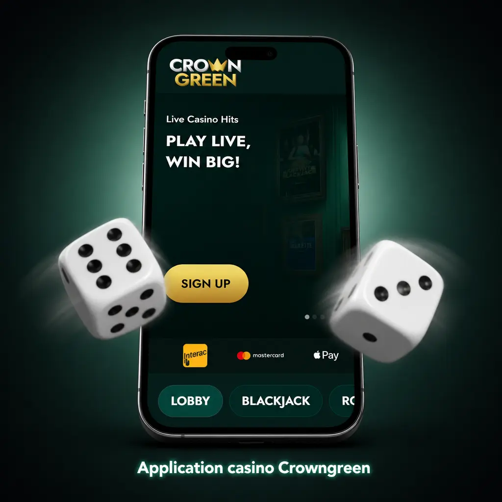Application mobile Crowngreen Casino avec jeux de machines à sous, casino en direct et promotions exclusives