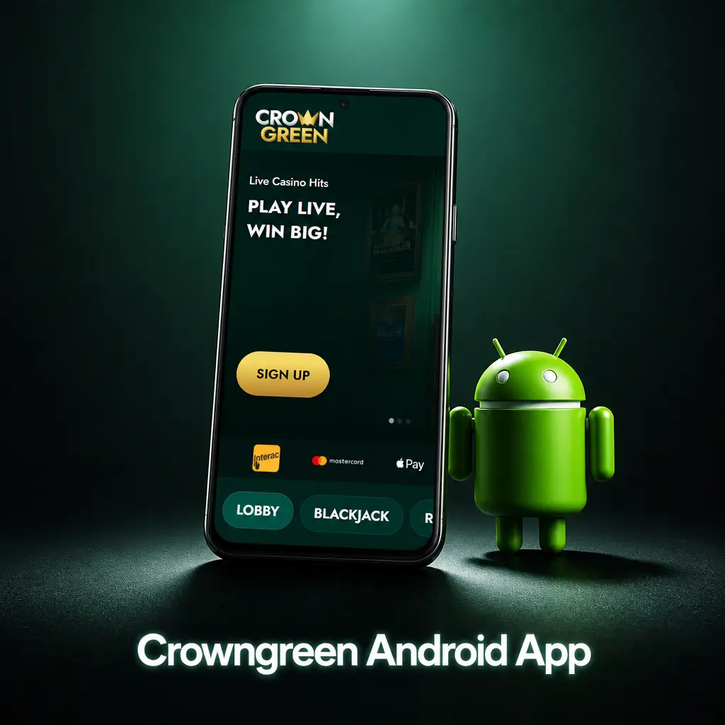 Crowngreen Android app APK download button for mobile betting and casino games in Canada