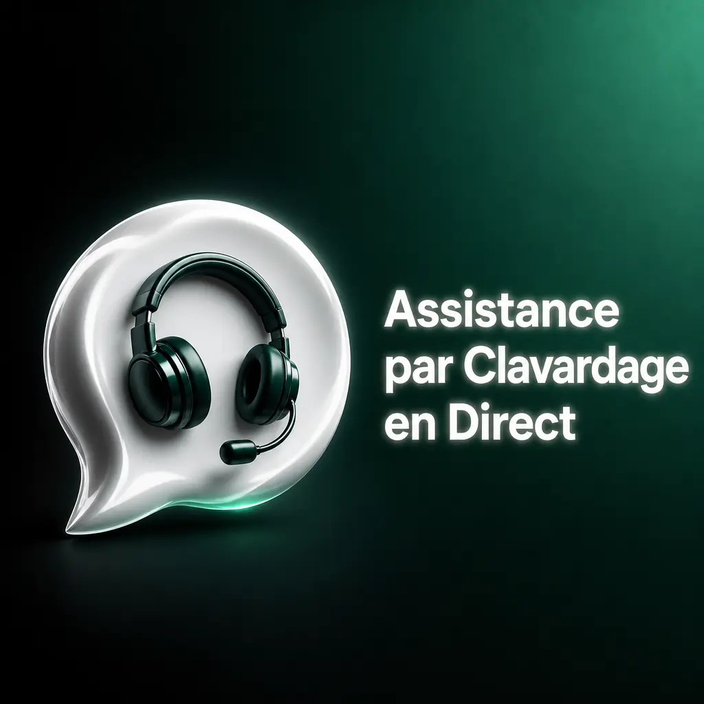 Icône de clavardage en direct Crowngreen pour assistance instantanée 24/7 en français et anglais