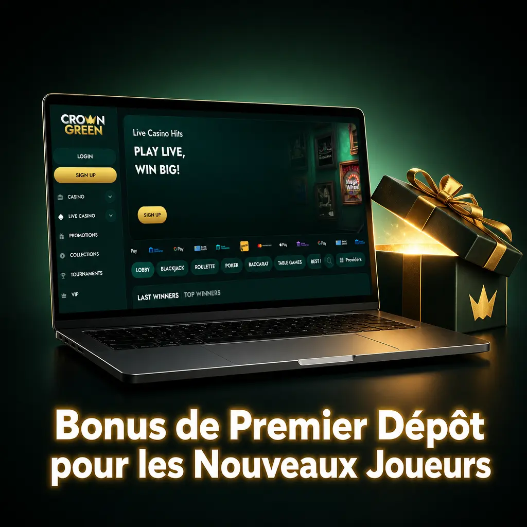 Bonus de bienvenue Crowngreen : 100 % jusqu'à 1 500 CAD et 100 tours gratuits pour nouveaux joueurs canadiens
