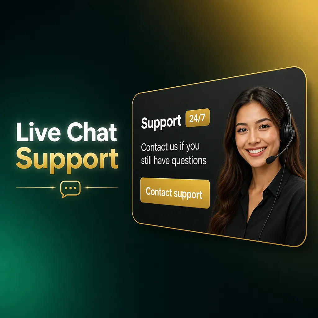 Crowngreen live chat support interface showing 24/7 instant assistance via website or mobile app