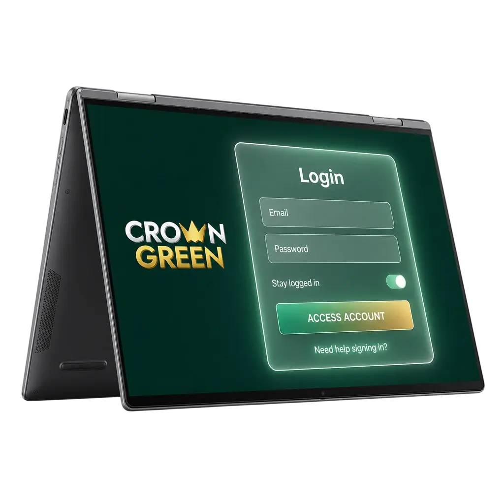 Crowngreen login page for Canadian players showing secure sign-in form with email and password fields