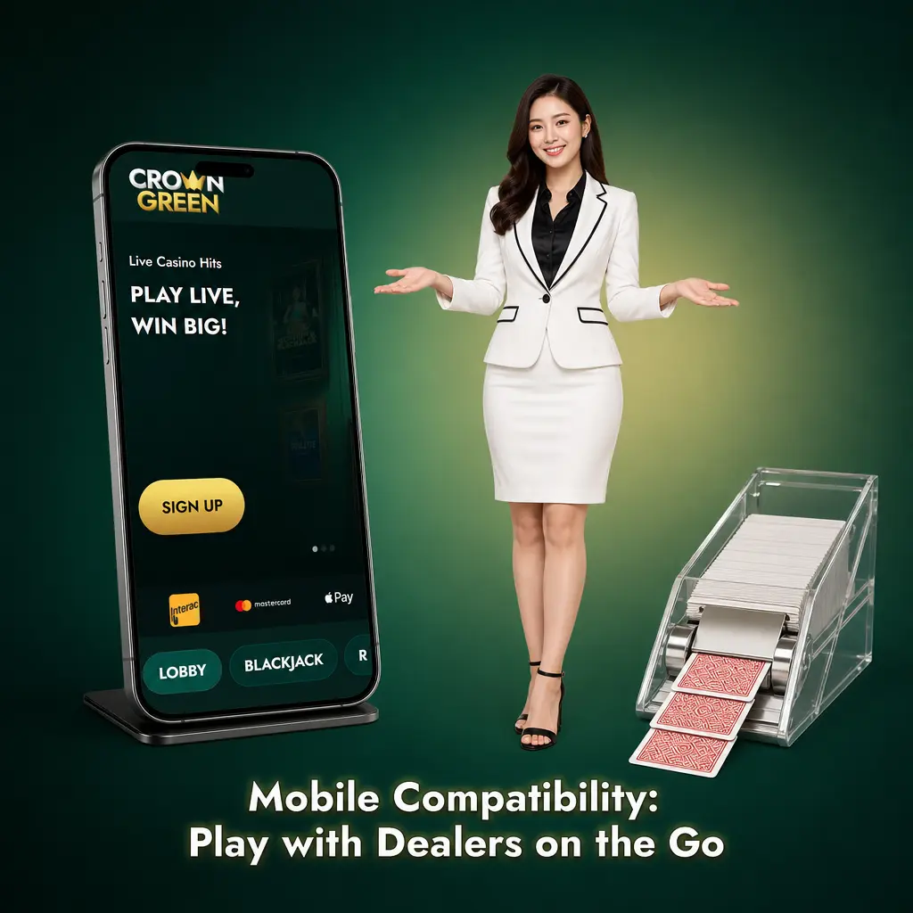 Live casino mobile interface with dealer feed, betting grid, and chat in single-column layout optimised for thumb navigation