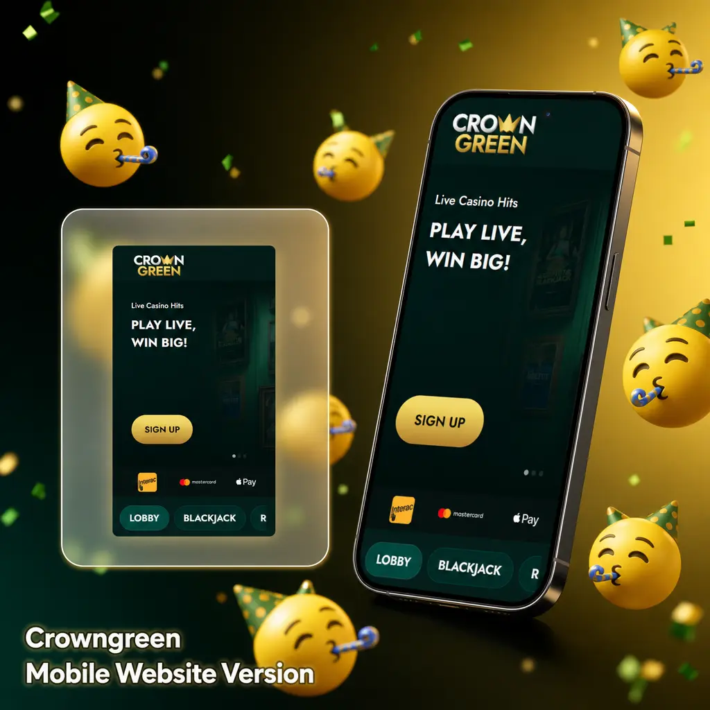 Crowngreen mobile website displayed on a smartphone browser showing sportsbook and casino options for Canadian players