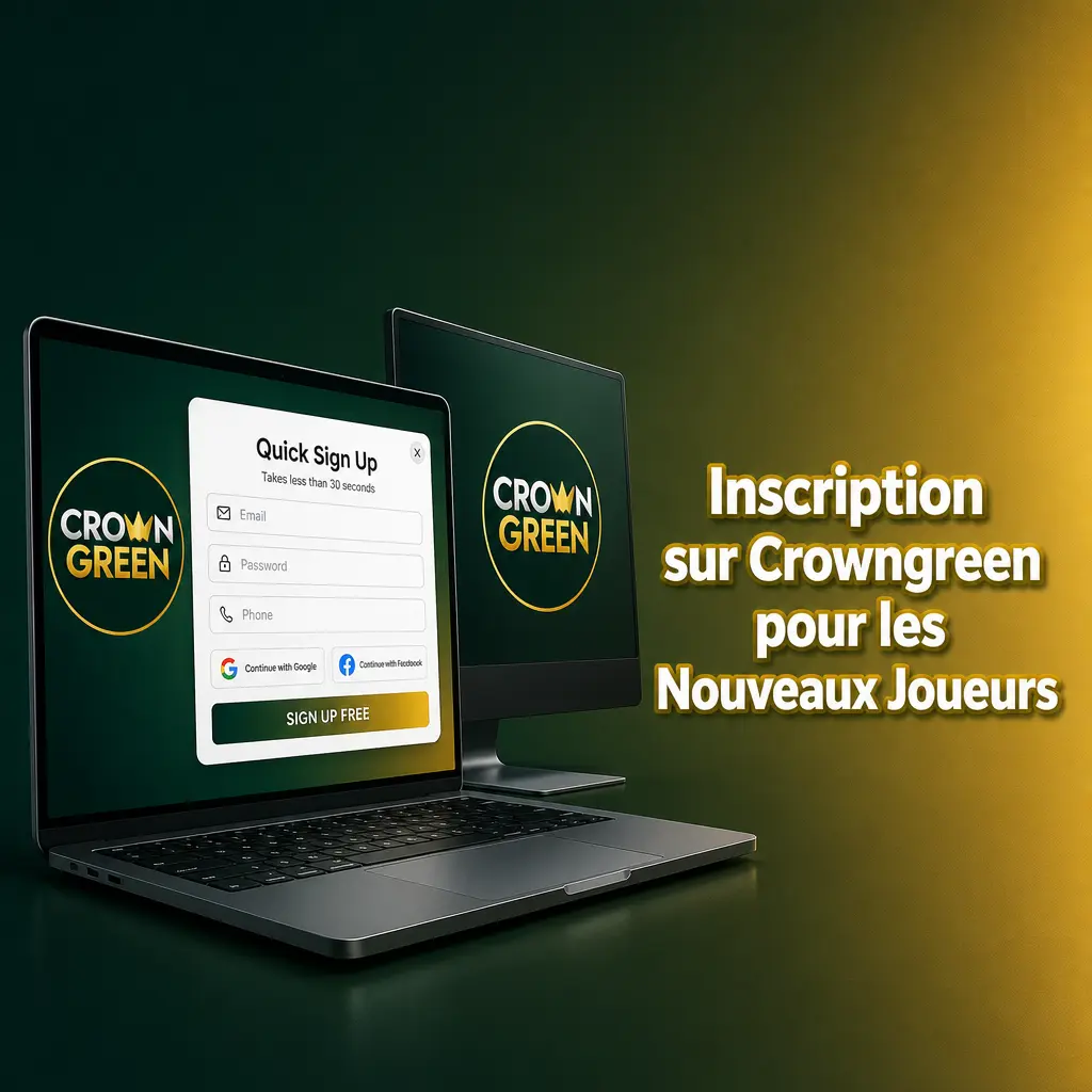 Formulaire d'inscription Crowngreen pour nouveaux joueurs canadiens avec bonus 100% jusqu'à 1500 CAD