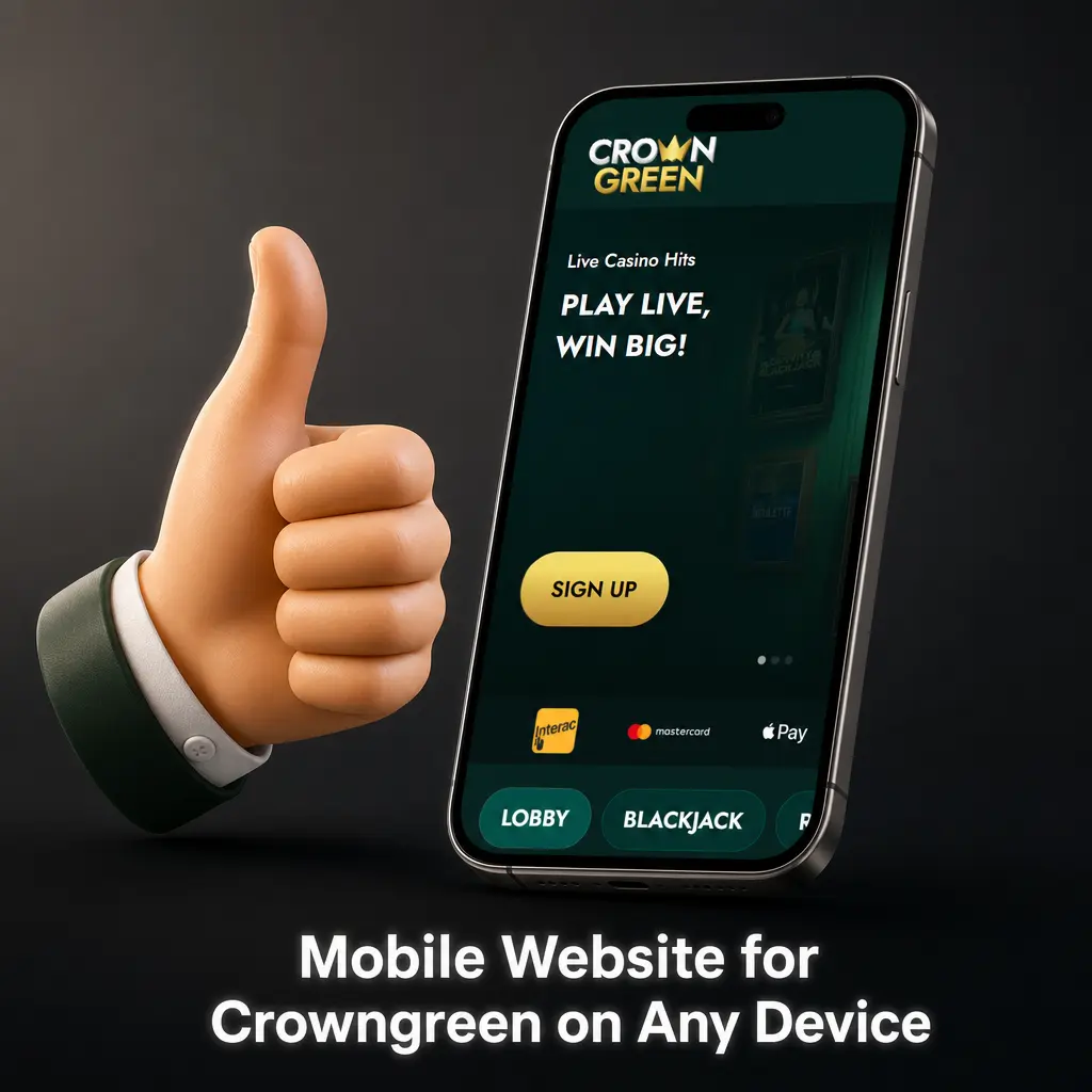 Crowngreen mobile website accessible on any device via browser with no download required across iOS and Android