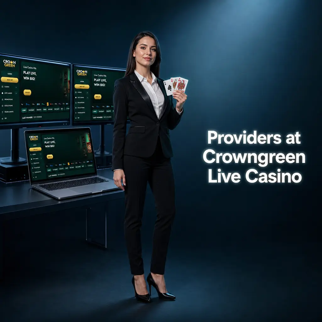 Evolution and Pragmatic Play live casino provider logos at Crowngreen, offering blackjack, roulette, and baccarat tables for Canadian players