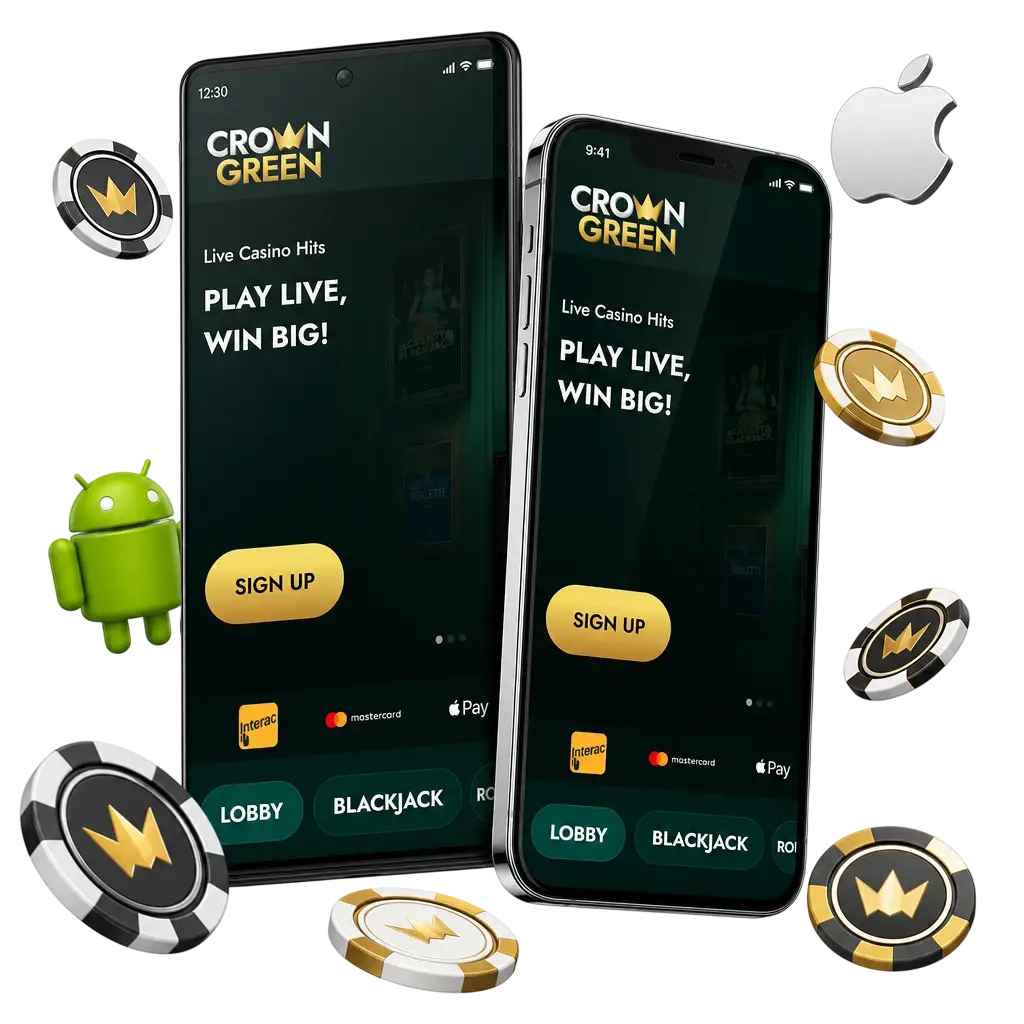 Application mobile Crowngreen disponible sur Android et iOS pour joueurs canadiens avec bonus de bienvenue