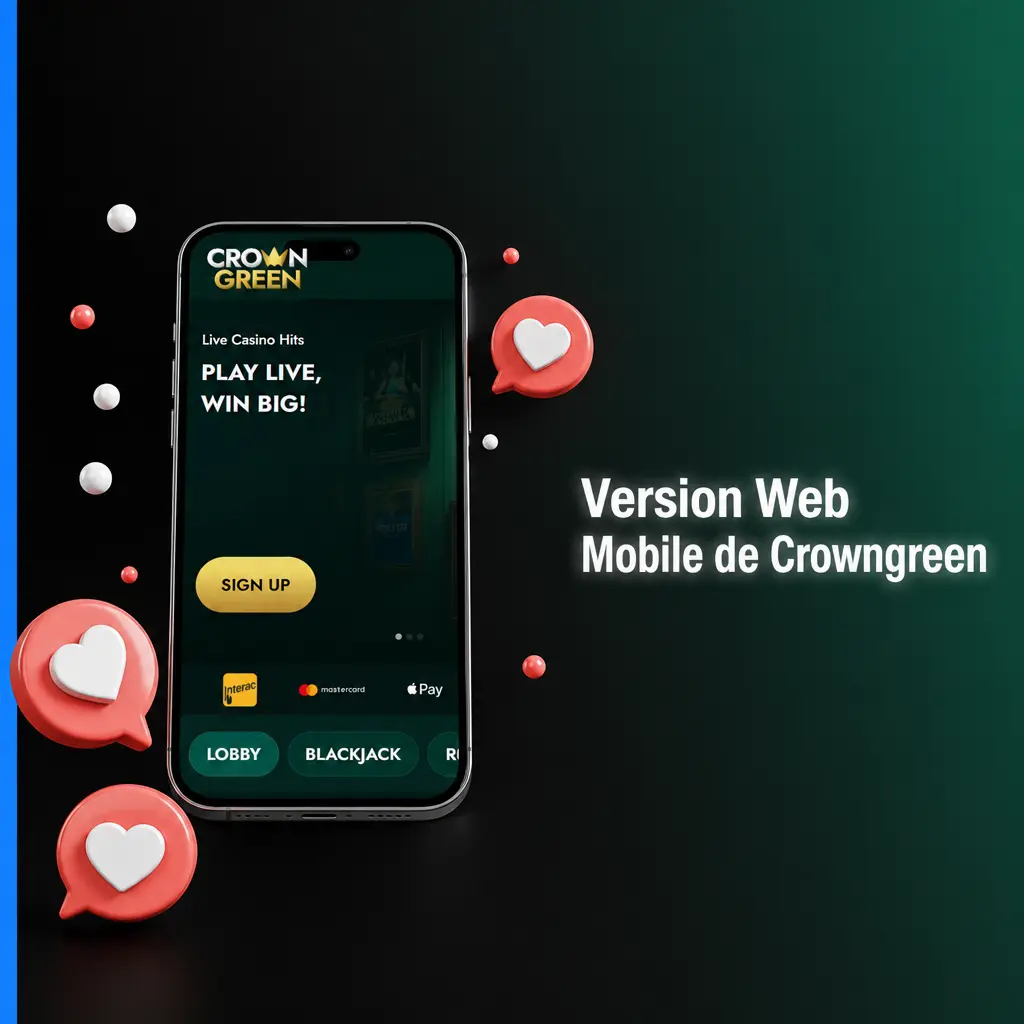 Version web mobile Crowngreen accessible sur smartphone et tablette via Safari, Chrome ou Firefox sans installation